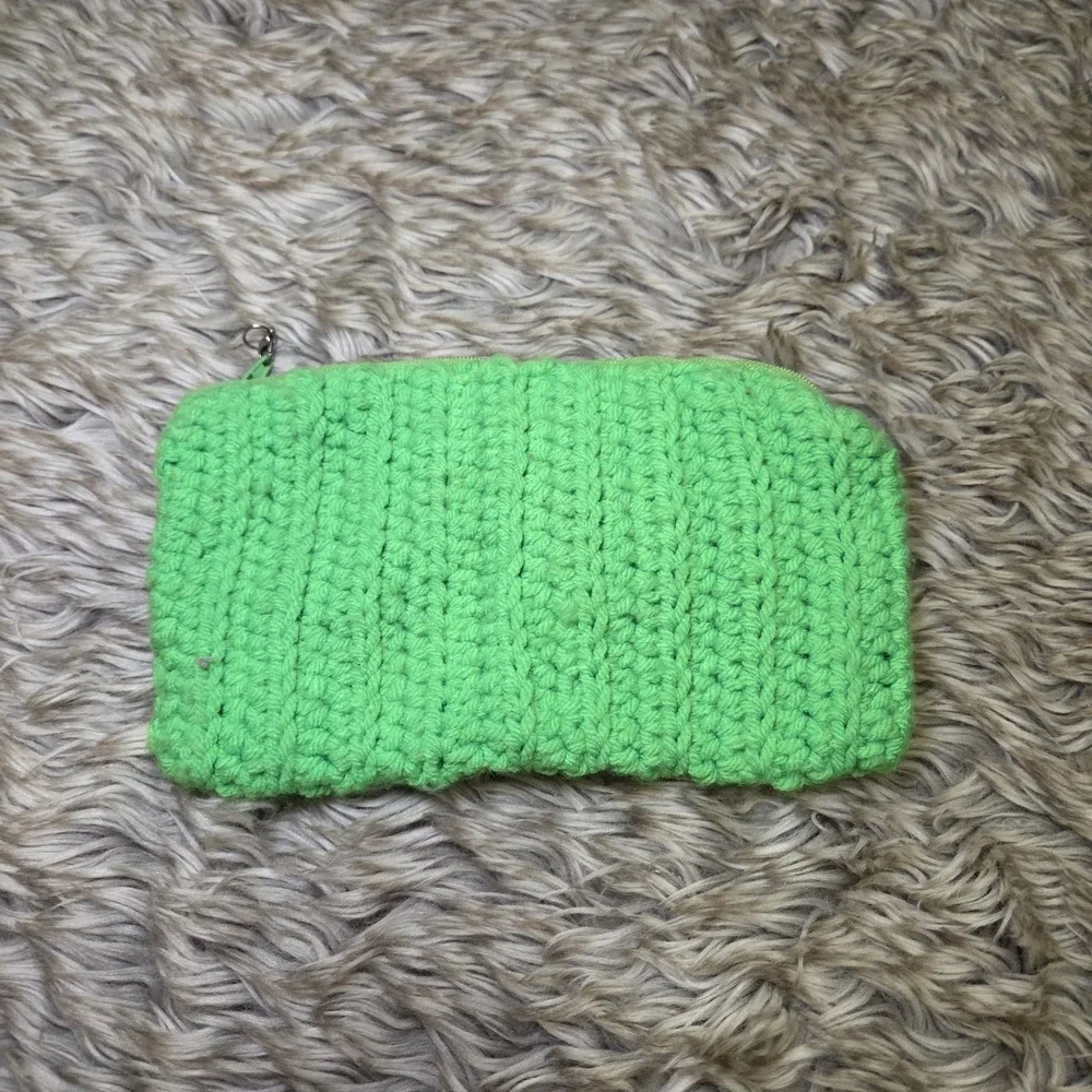 Handmade‎ Crochet Turtle Zipper Pouch Green Knit Coin Purse Boho Cosmetic Bag